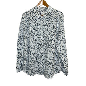 Women's XXL Charter Club Leopard Print 100% Linen Button Down Shirt
